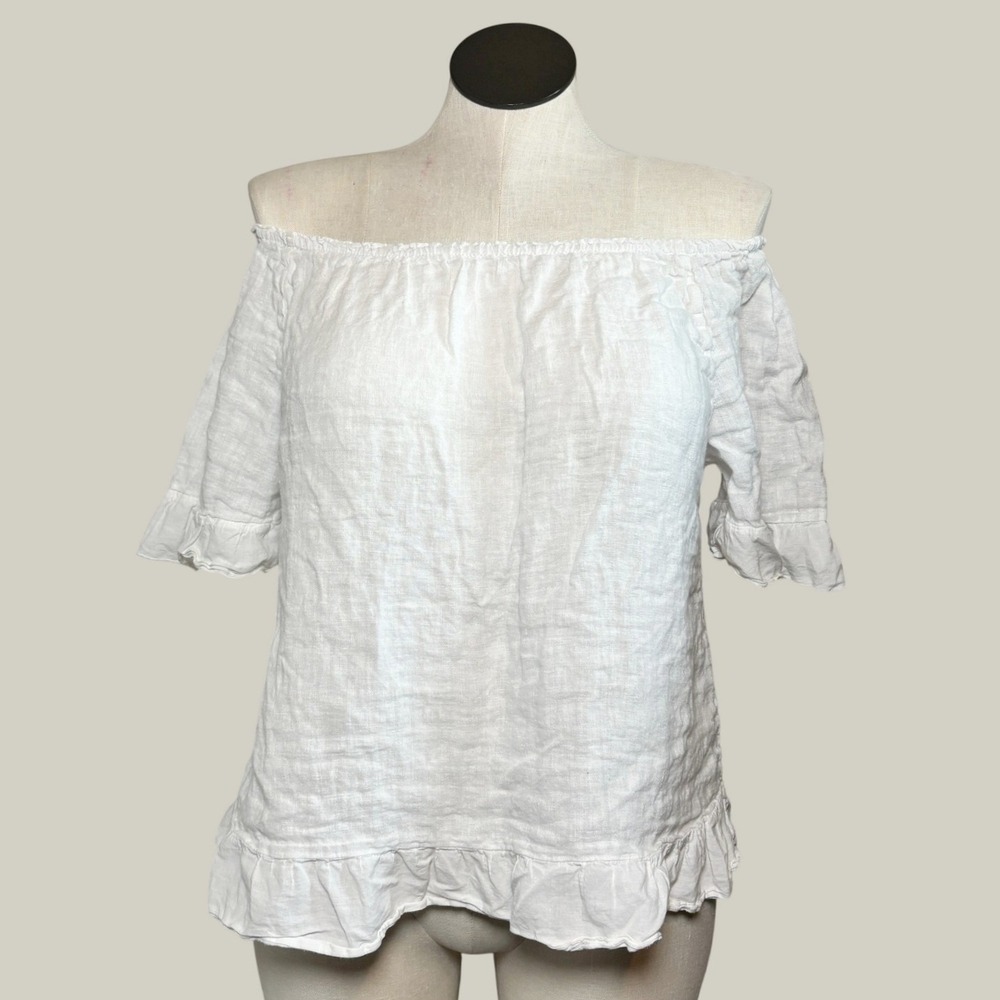 Terzo Millennio Womens Linen Top Lrg White Ruffle Lagenlook Boho Beachy Italian
